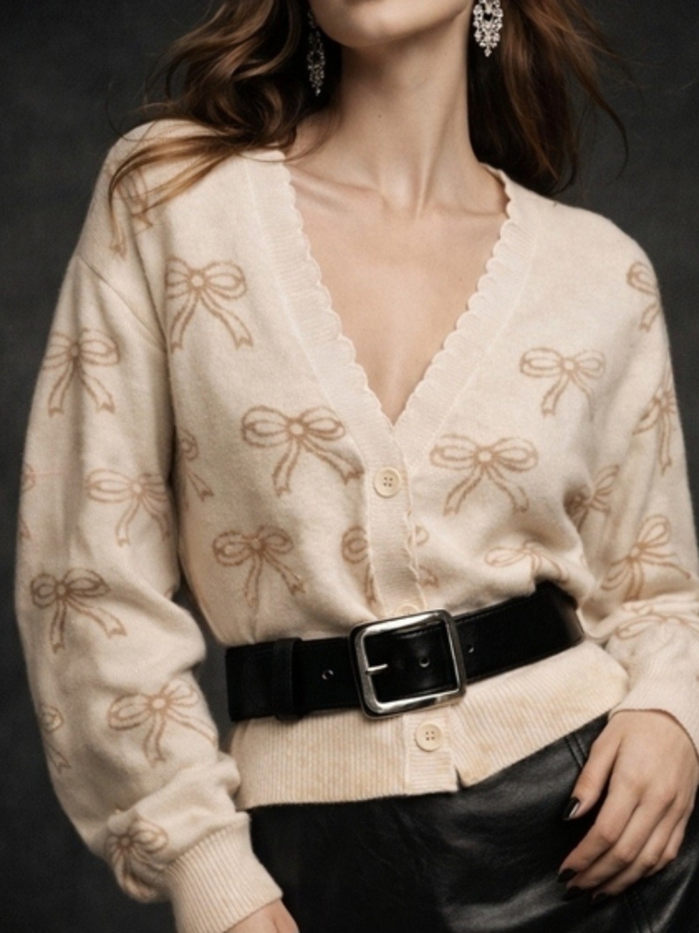 Willow & Wind Women's Cropped Cardigan Sweater Bows Size Large